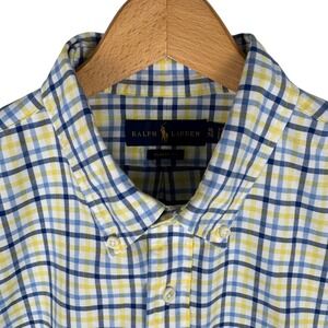 Ralph Lauren Classic Fit Plaid Button Down Shirt Mens XL Yellow Blue Check